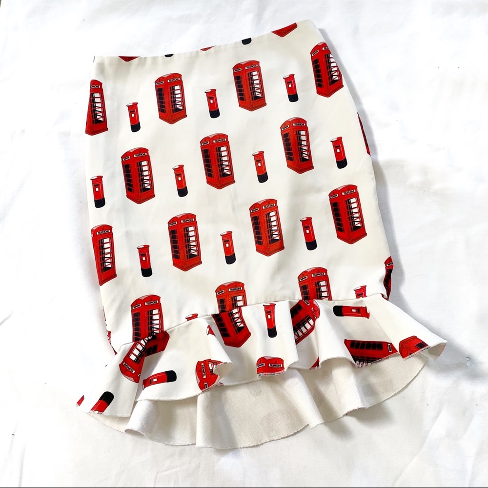 Tibi New York telephone booth novelty pinup pattern skirt ruffle hem
